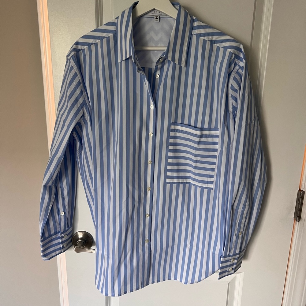 AYR Sz L The Deep End Blue & White Striped Shirt